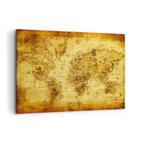 Quadro su tela - Stampe su Tela - Antica mappa del mondo d'epoca - 100x70cm - Questo mondo è strano - Decorazione murale moderna per soggiorno e camera da letto ARTTOR