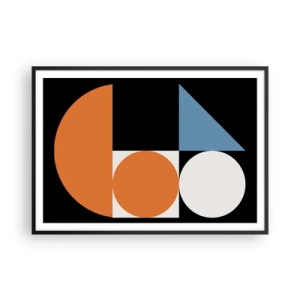 Poster in cornice nera - Motivo geometrico con forme colorate su sfondo nero - 100x70cm - Composizione di figure - Decorazione murale moderna per soggiorno e camera da letto ARTTOR