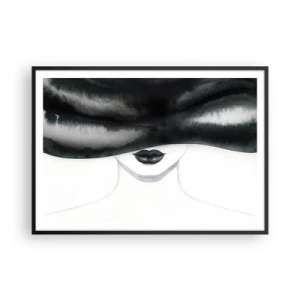 Poster in cornice nera - Un delicato ritratto di una donna con il volto coperto in stile monocromo. - 100x70cm - Il segreto dei sensi - Decorazione murale moderna per soggiorno e camera da letto ARTTOR
