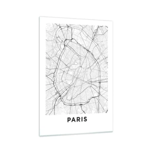 Quadro su vetro - Mappa della città minimalista in bianco e nero - 70x100cm - Il fiore di Parigi - Decorazione murale moderna per soggiorno e camera da letto ARTTOR
