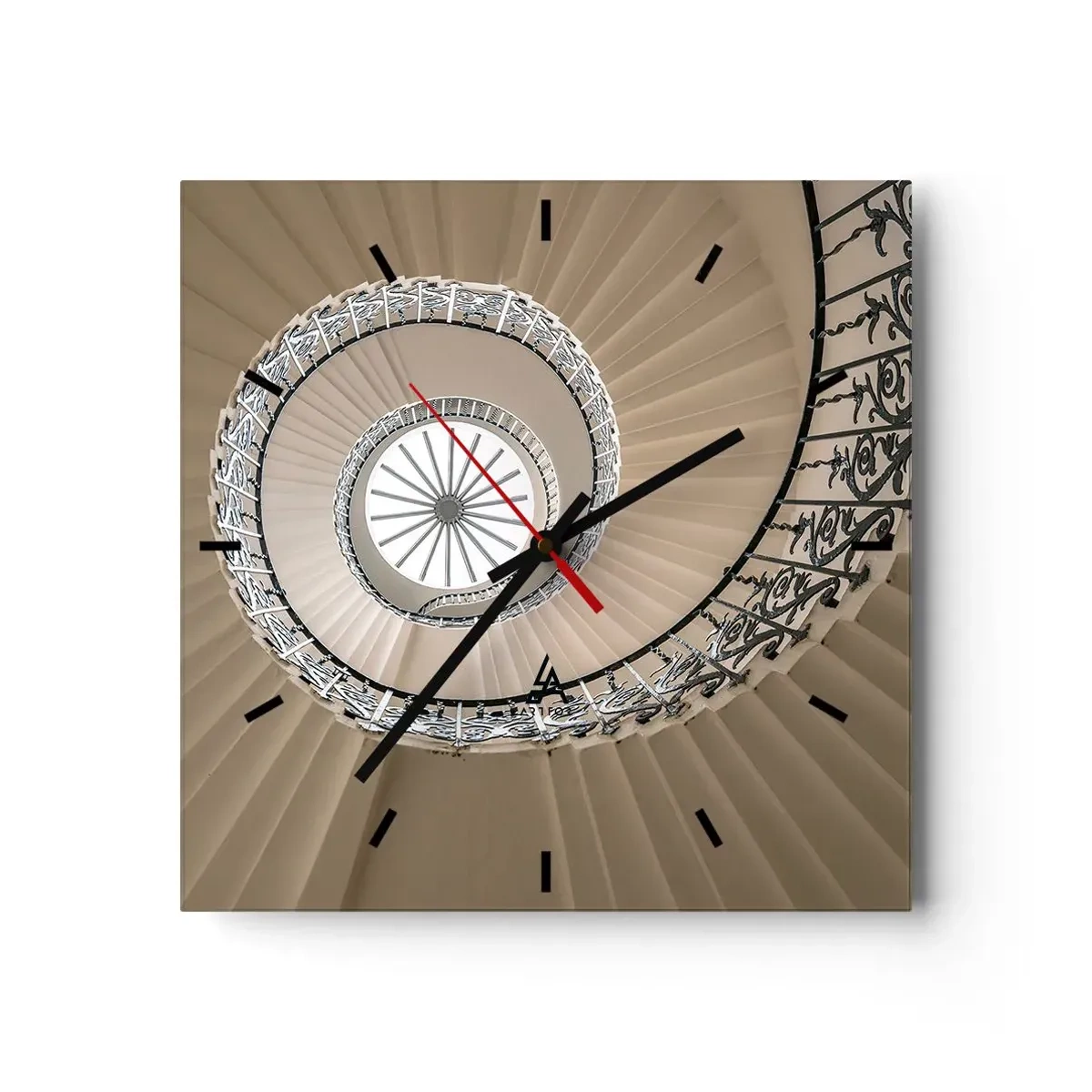 Orologio da parete - Orologio in Vetro - Scala a chiocciola con elegante approccio geometrico - 30x30cm - Al centro della chiocciola - Decorazione murale moderna per soggiorno e camera da letto ARTTOR