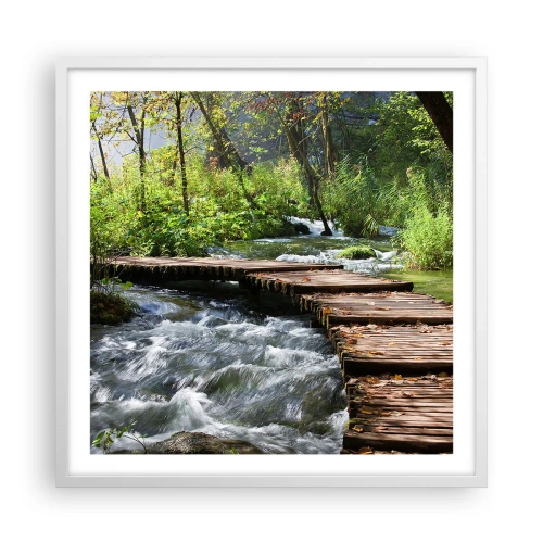 Poster in cornice bianca - Sulla cascata spumeggiante - 60x60 cm