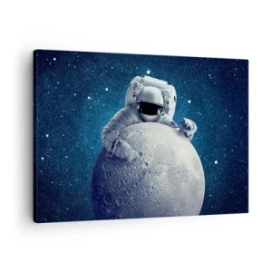 Quadro su tela - Stampe su Tela - Astronauta che tiene la luna contro un cielo stellato - 70x50cm - Burlone spaziale - Decorazione murale moderna per soggiorno e camera da letto ARTTOR
