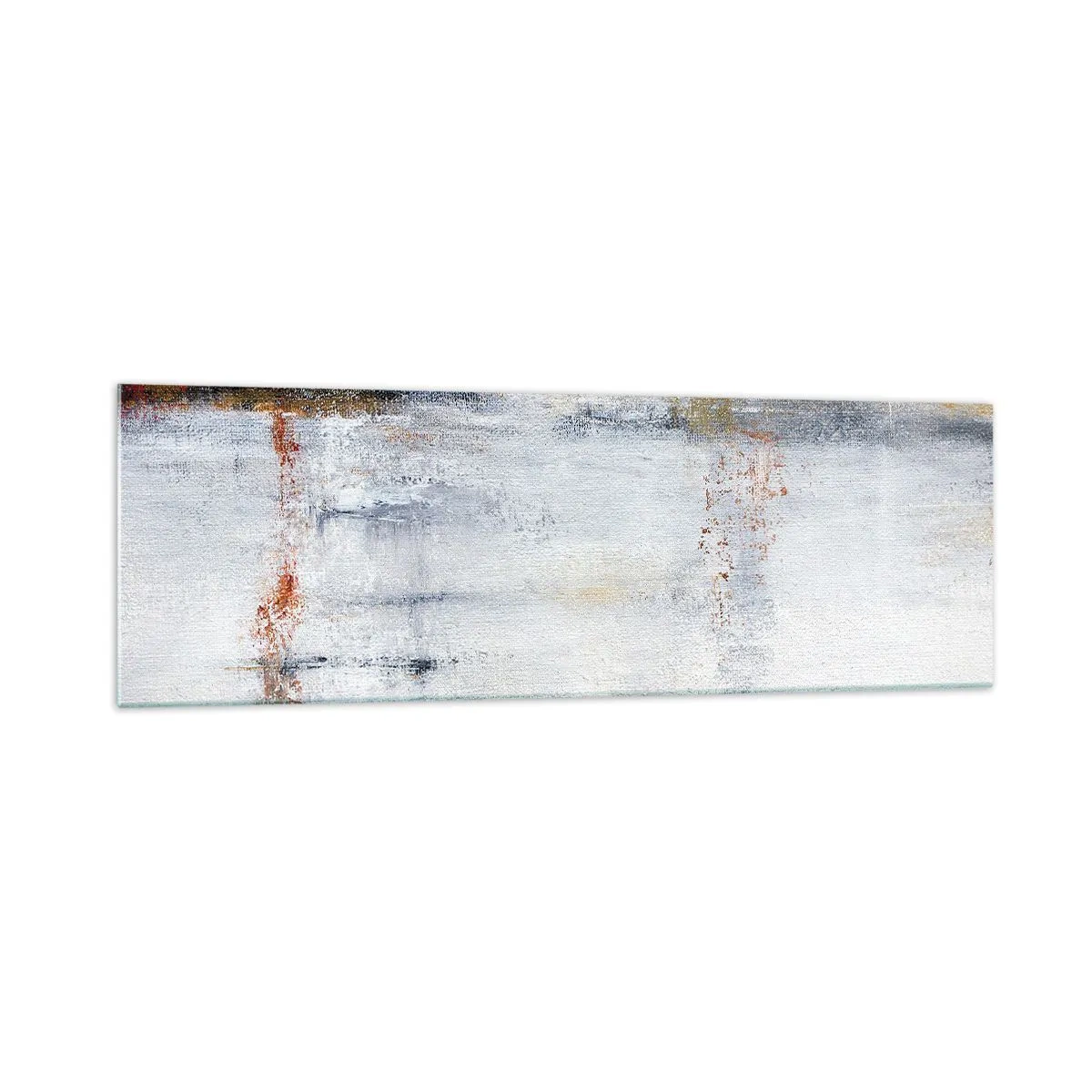 Quadro su vetro - Un paesaggio astratto con sfumature sfocate di grigio e oro. - 160x50cm - Dietro la cortina d'aria - Decorazione murale moderna per soggiorno e camera da letto ARTTOR