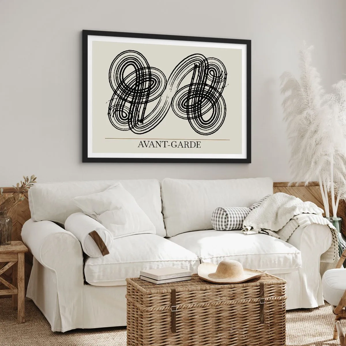 Poster in cornice nera - Linee nere astratte su sfondo chiaro in stile avanguardista. - 70x50cm - In tutta spontaneità - Decorazione murale moderna per soggiorno e camera da letto ARTTOR