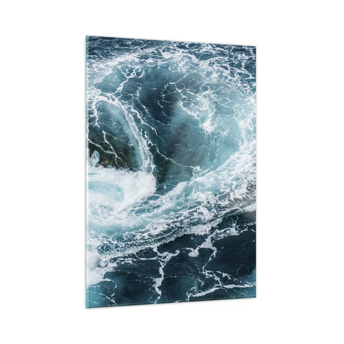 Quadro su vetro - Un vortice oceanico circondato da onde bianche in acqua blu - 50x70cm - La porta verso il centro della Terra - Decorazione murale moderna per soggiorno e camera da letto ARTTOR