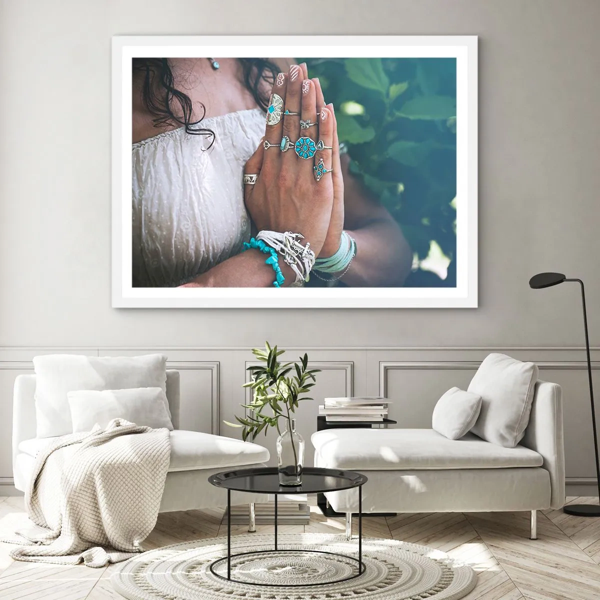 Poster in cornice bianca - Benvenuto al centro dell'essere - 70x50 cm