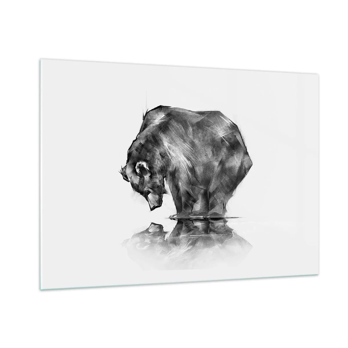 Quadro su vetro - Immagine di un orso chinato sulla superficie dell'acqua - 100x70cm - Fa piacere vedere chi ci è caro - Decorazione murale moderna per soggiorno e camera da letto ARTTOR