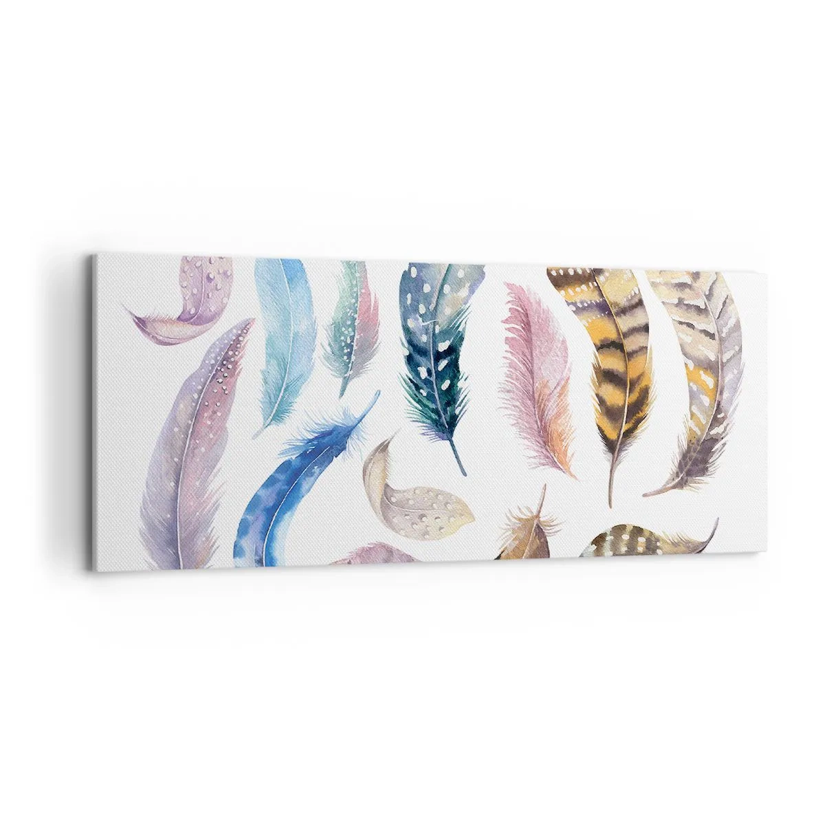 Quadro su tela - Stampe su Tela - Piume colorate in un delicato stile acquerello - 120x50cm - Leggere, variopinte e multicolori - Decorazione murale moderna per soggiorno e camera da letto ARTTOR
