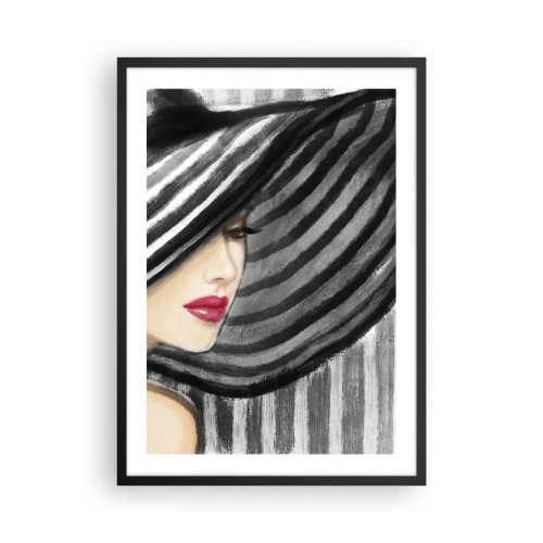 Poster in cornice nera - Una donna con un cappello largo e labbra rosse - 50x70cm - Dove trovarti? - Decorazione murale moderna per soggiorno e camera da letto ARTTOR