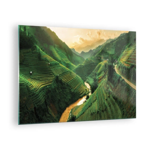 Quadro su vetro - Pittoresche terrazze di riso nella valle al tramonto - 70x50cm - Valle del Vietnam - Decorazione murale moderna per soggiorno e camera da letto ARTTOR