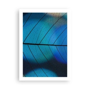 Poster - Primo piano di una foglia blu con venature evidenti - 50x70cm - Struttura intricata - Decorazione murale moderna per soggiorno e camera da letto ARTTOR