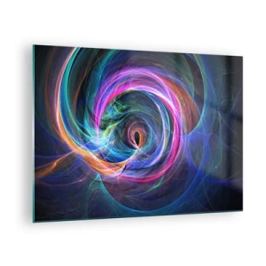 Quadro su vetro - Una spirale astratta dai colori intensi su uno sfondo scuro. - 70x50cm - Dove mi porti? - Decorazione murale moderna per soggiorno e camera da letto ARTTOR