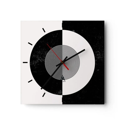 Orologio da parete - Orologio in Vetro - Motivo grafico in bianco e nero a contrasto - 30x30cm - Armonia in bianco e nero - Decorazione murale moderna per soggiorno e camera da letto ARTTOR