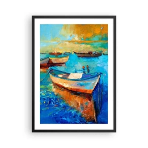 Poster in cornice nera - Barche colorate sull'acqua in stile impressionista - 50x70cm - Nella baia del sud - Decorazione murale moderna per soggiorno e camera da letto ARTTOR