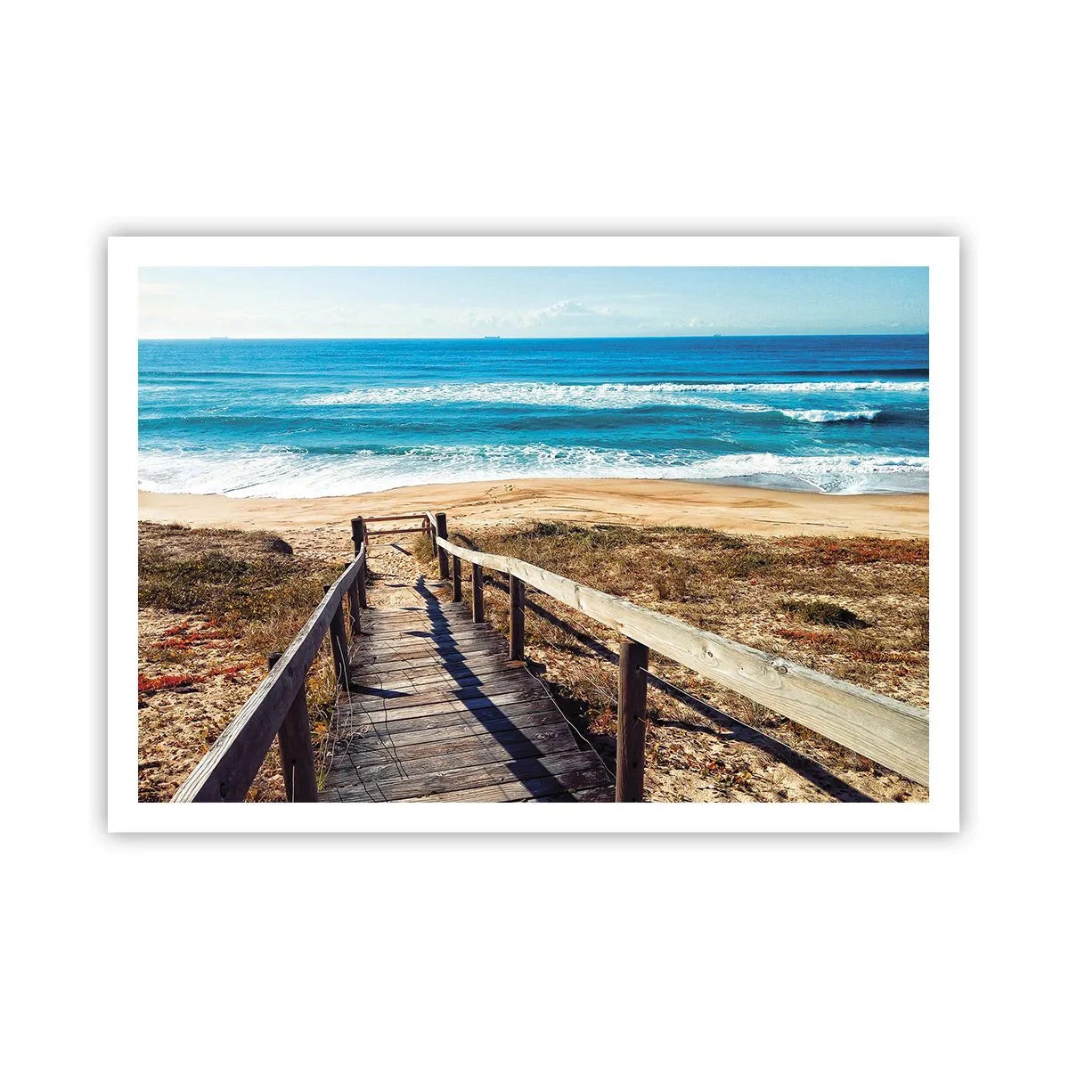 Poster - Sentiero in legno che conduce alla spiaggia - 100x70cm - Corri! - Decorazione murale moderna per soggiorno e camera da letto ARTTOR