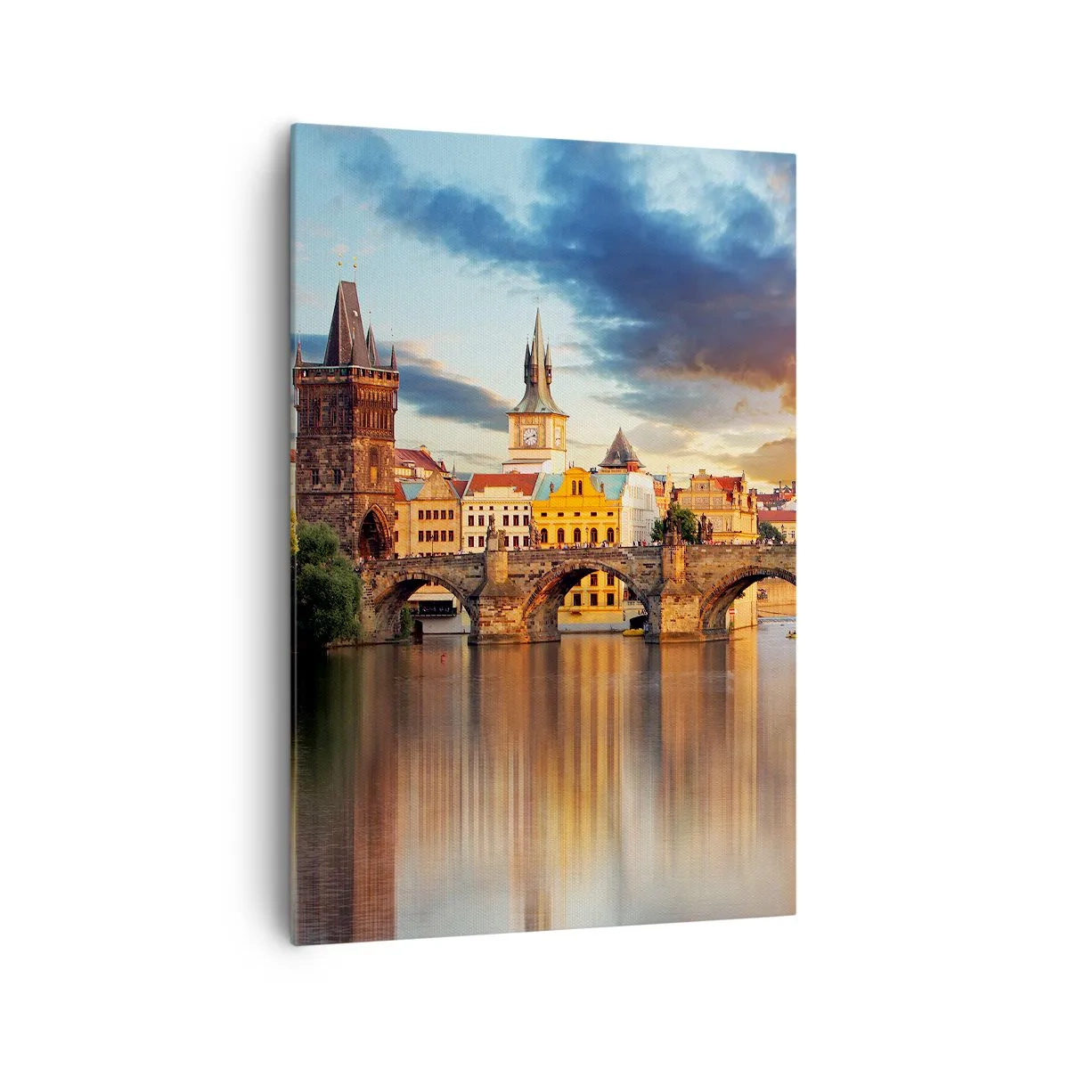 Quadro su tela - Stampe su Tela - Lo storico ponte sul fiume alla luce del tramonto - 70x100cm - Bella da secoli - Decorazione murale moderna per soggiorno e camera da letto ARTTOR