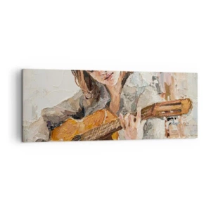Quadro su tela - Stampe su Tela - Ritratto di una ragazza che suona la chitarra in stile pittorico con colori caldi. - 140x50cm - Concerto per chitarra e cuore di ragazza - Decorazione murale moderna per soggiorno e camera da letto ARTTOR