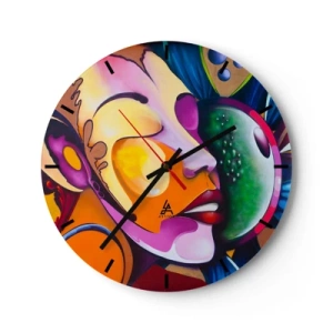 Orologio da parete - Orologio in Vetro - Un ritratto astratto dai colori vivaci e dalle forme surreali. - 30x30cm - Toccare con il colore - Decorazione murale moderna per soggiorno, cucina e camera da letto ARTTOR