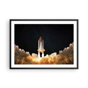 Poster in cornice nera - Un razzo spaziale che decolla contro il cielo stellato - 70x50cm - Ad astra! - Decorazione murale moderna per soggiorno e camera da letto ARTTOR