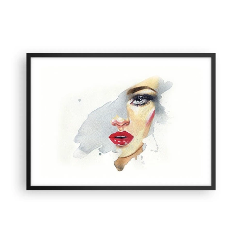 Poster in cornice nera - Ritratto ad acquerello di una donna dallo sguardo intenso. - 70x50cm - Riflesso in una goccia d'acqua - Decorazione murale moderna per soggiorno e camera da letto ARTTOR