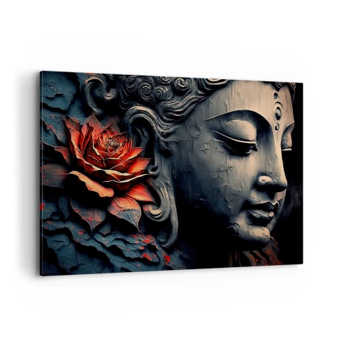 Quadro su tela - Stampe su Tela - Scultura del Buddha con un fiore di loto rosso - 100x70cm - In armonia con il mondo - Decorazione murale moderna per soggiorno e camera da letto ARTTOR