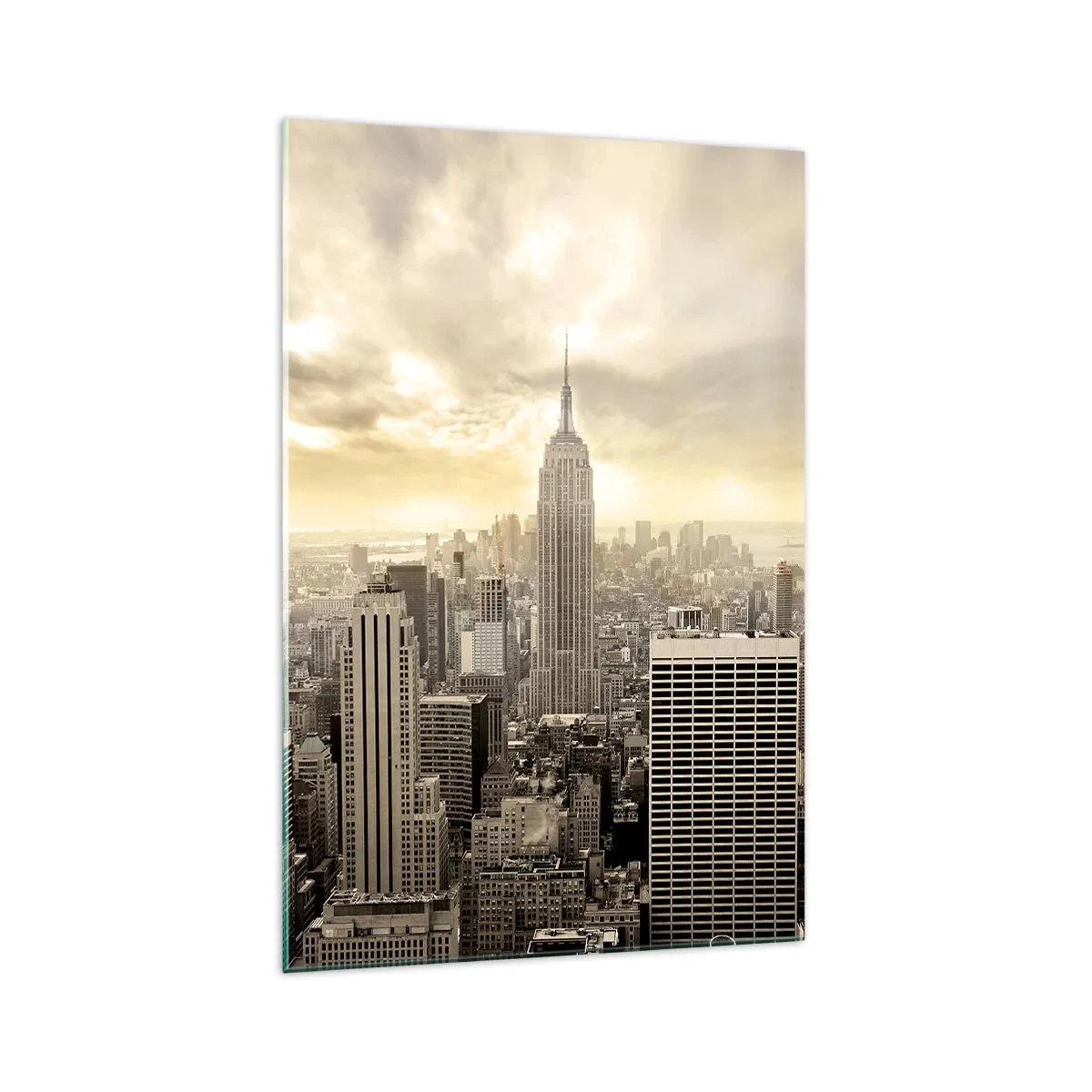 Quadro su vetro - Panorama della città con vista sull'Empire State Building - 70x100cm - New York in grigio - Decorazione murale moderna per soggiorno e camera da letto ARTTOR