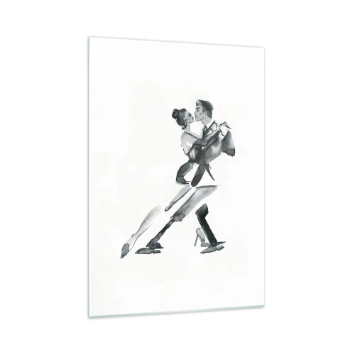 Quadro su vetro - Una coppia che balla il tango in acquerello bianco e nero - 50x70cm - In un unico ritmo - Decorazione murale moderna per soggiorno e camera da letto ARTTOR