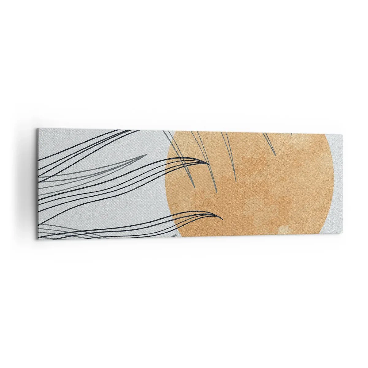 Quadro su tela - Stampe su Tela - Fili d'erba astratti sullo sfondo di un grande sole arancione - 160x50cm - Sempre verso il sole - Decorazione murale moderna per soggiorno e camera da letto ARTTOR