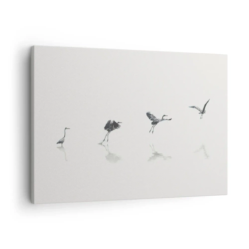 Quadro su tela - Stampe su Tela - Quattro sagome di uccelli riflesse nell'acqua calma - 70x50cm - Quattro semplici passi - Decorazione murale moderna per soggiorno e camera da letto ARTTOR