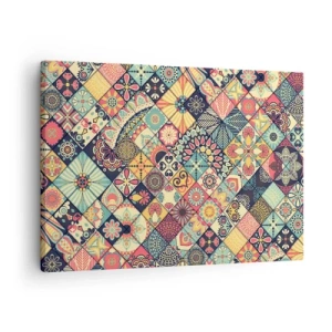 Quadro su tela - Stampe su Tela - Motivi geometrici colorati ispirati allo stile marocchino - 70x50cm - L'atmosfera del Marocco - Decorazione murale moderna per soggiorno e camera da letto ARTTOR