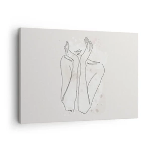 Quadro su tela - Stampe su Tela - Linea di contorno che mostra le mani della donna su uno sfondo chiaro - 70x50cm - Attimo sognante - Decorazione murale moderna per soggiorno e camera da letto ARTTOR