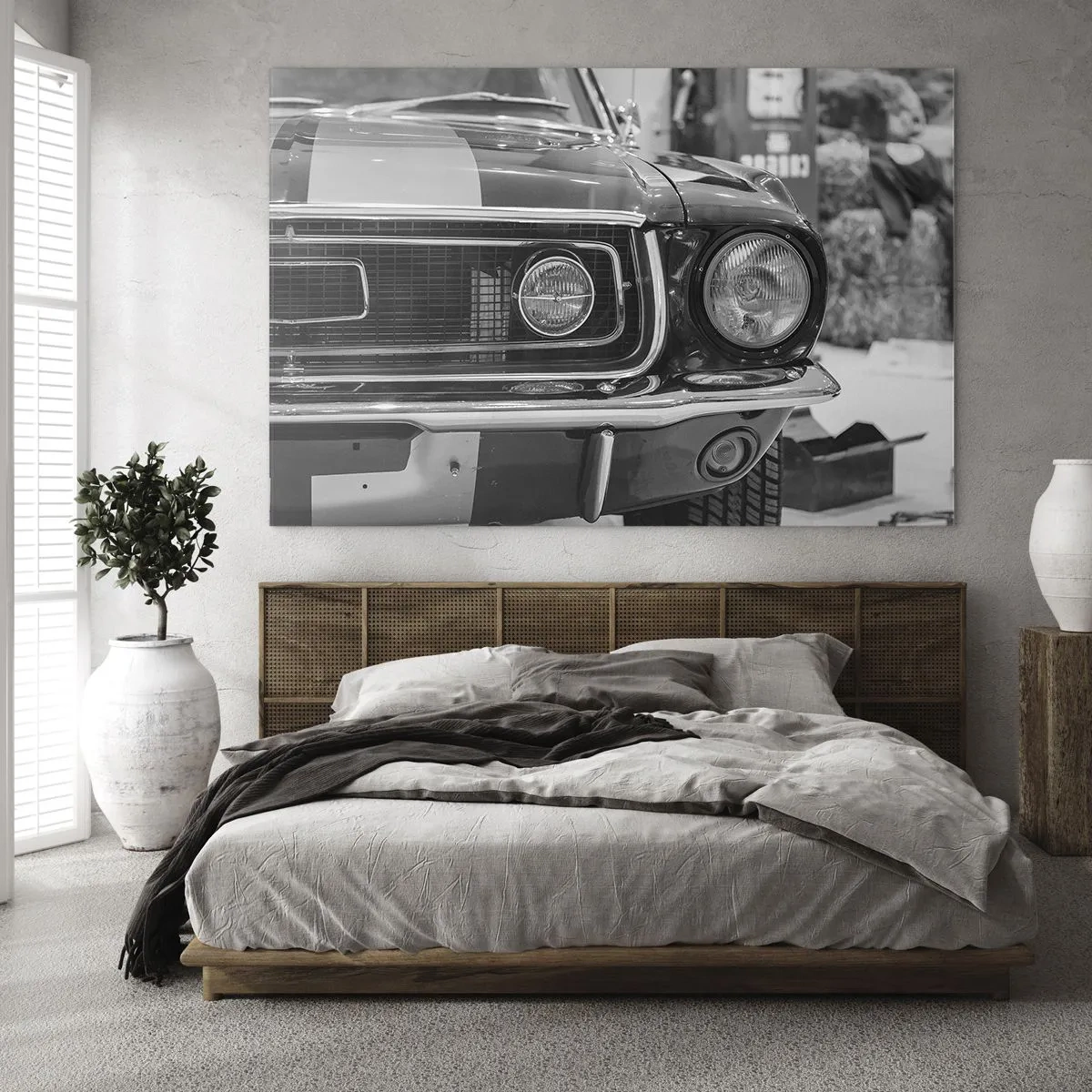 Quadro su vetro - Primo piano della parte anteriore di un'auto da corsa classica - 100x70cm - A rotta di collo - Decorazione murale moderna per soggiorno e camera da letto ARTTOR