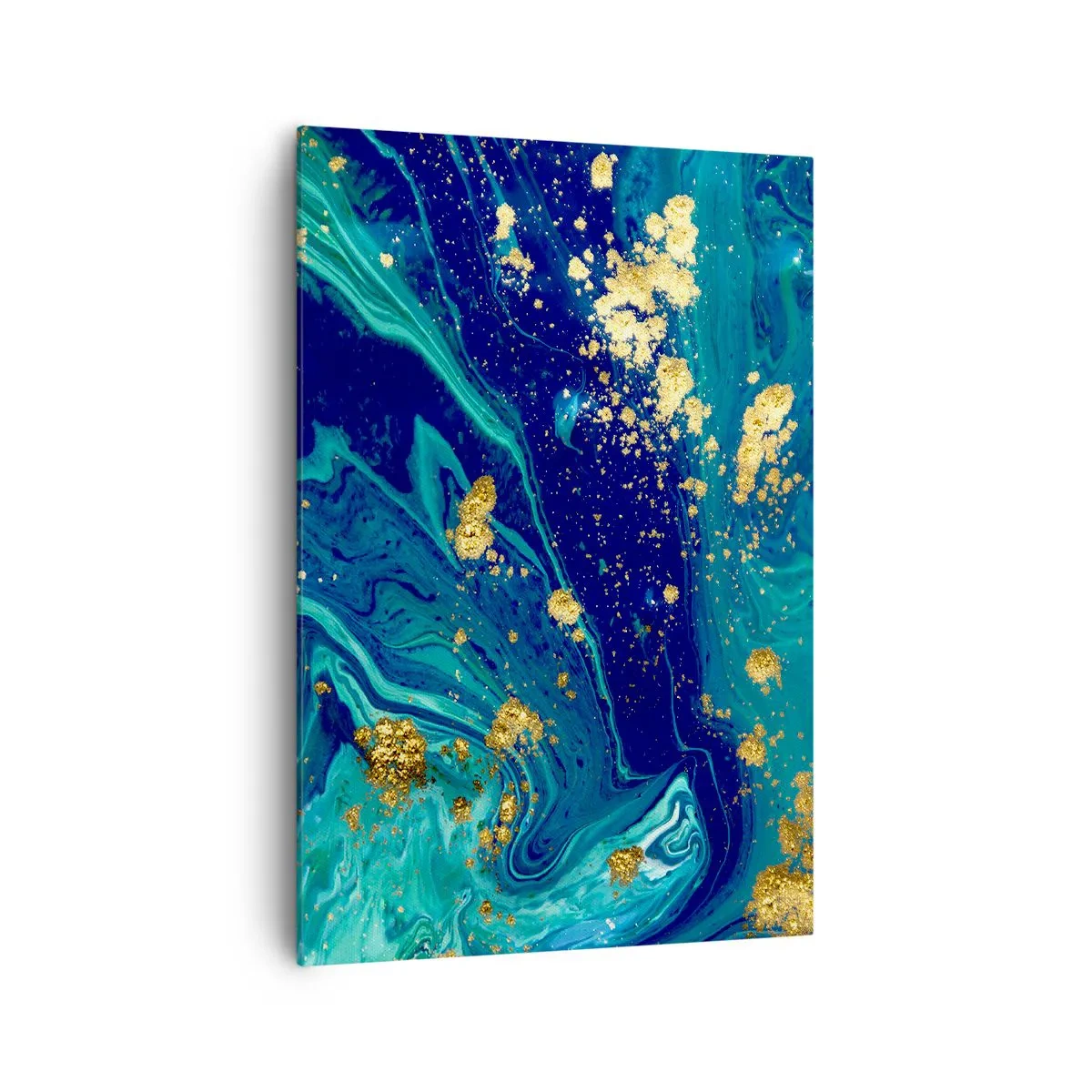 Quadro su tela - Stampe su Tela - Una composizione astratta con accenti blu, verdi e dorati. - 70x100cm - Petali di sole - Decorazione murale moderna per soggiorno e camera da letto ARTTOR