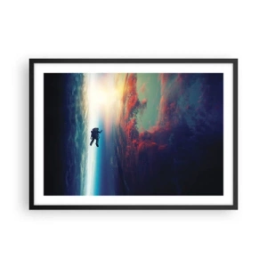 Poster in cornice nera - Un astronauta che fluttua nello spazio sopra una Terra colorata - 70x50cm - Affrontando l'universo - Decorazione murale moderna per soggiorno e camera da letto ARTTOR