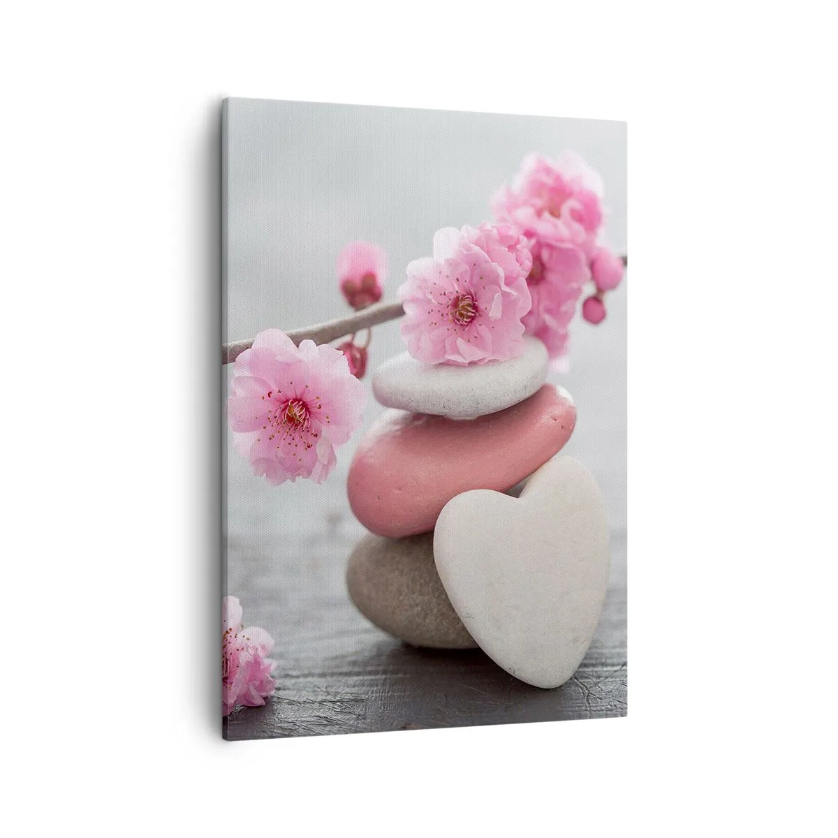 Quadro su tela - Stampe su Tela - Delicati fiori di ciliegio con pietre a forma di cuore - 50x70cm - Serenità con fiori di ciliegio - Decorazione murale moderna per soggiorno e camera da letto ARTTOR