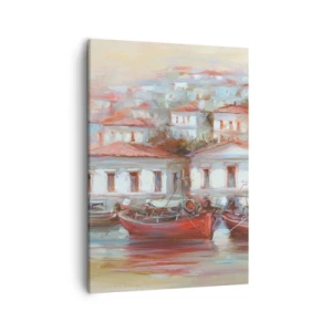 Quadro su tela - Stampe su Tela - Barche colorate e pittoreschi edifici in riva all'acqua in tonalità pastello - 50x70cm - Cittadina felice - Decorazione murale moderna per soggiorno e camera da letto ARTTOR
