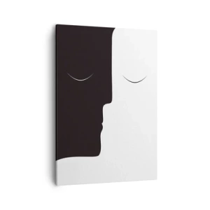 Quadro su tela - Stampe su Tela - Una silhouette minimalista di due volti in colori contrastanti. - 50x70cm - Unità degli opposti - Decorazione murale moderna per soggiorno e camera da letto ARTTOR