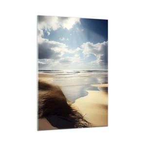 Quadro su vetro - Una spiaggia selvaggia con dune e cieli azzurri - 70x100cm - Spiaggia incontaminata - Decorazione murale moderna per soggiorno e camera da letto ARTTOR