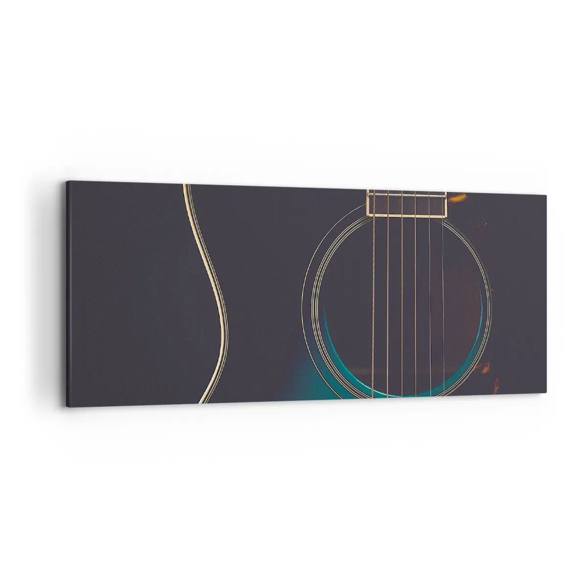 Quadro su tela - Stampe su Tela - Chitarra acustica in una luce scura ed elegante - 120x50cm - L'attimo prima del suono - Decorazione murale moderna per soggiorno e camera da letto ARTTOR
