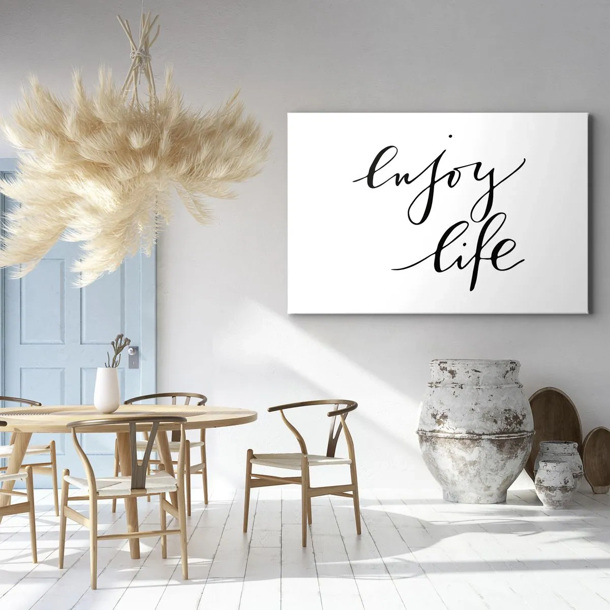 Quadro su tela - Stampe su Tela - La citazione "goditi la vita" in calligrafia nera su sfondo bianco - 120x80cm - Niente da aggiungere... - Decorazione murale moderna per soggiorno e camera da letto ARTTOR