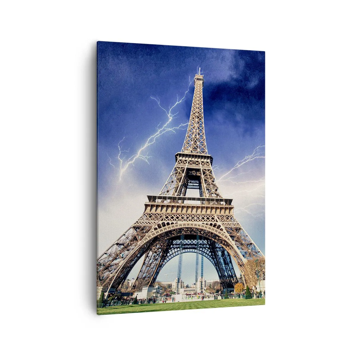 Quadro su tela - Stampe su Tela - La Torre Eiffel con un cielo tempestoso e fulmini sullo sfondo - 70x100cm - La signora delle tempeste - Decorazione murale moderna per soggiorno e camera da letto ARTTOR