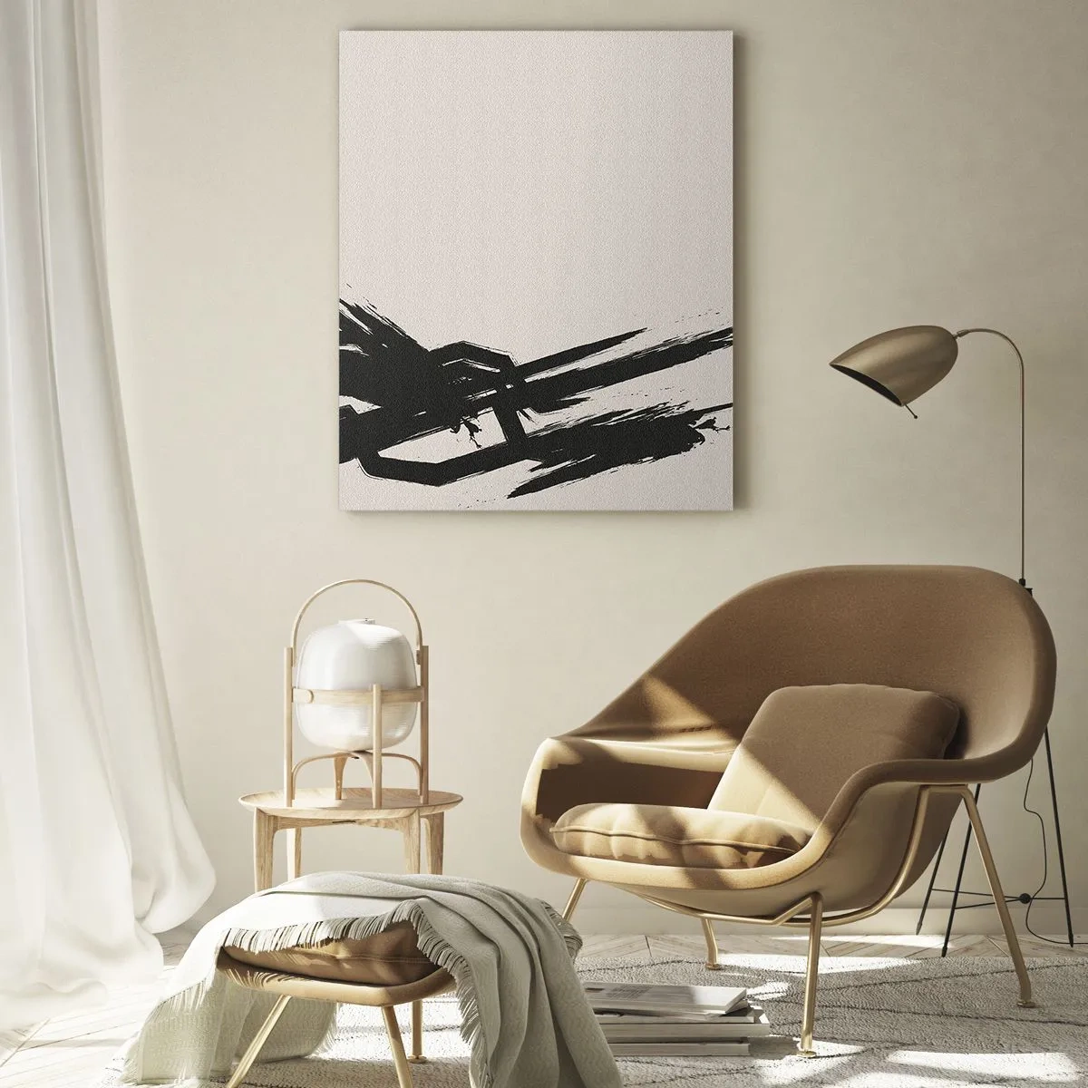 Quadro su vetro - Pennellate dinamiche in nero su sfondo chiaro - 70x100cm - Corsa sfrenata - Decorazione murale moderna per soggiorno e camera da letto ARTTOR