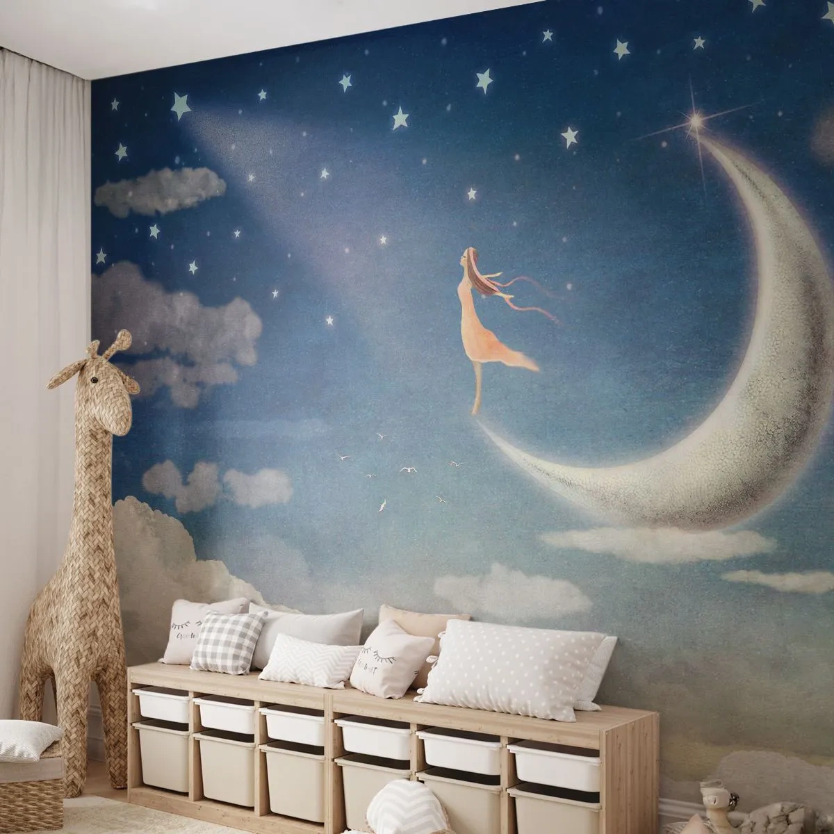 Fotomurali Autoadesivo Deluxe Sticker - Seduttrice celeste - Astrazione, Per bambini, Luna - 450x315 cm