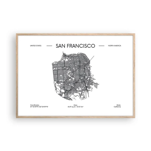Poster in cornice rovere chiaro - Anatomia di San Francisco - 100x70 cm