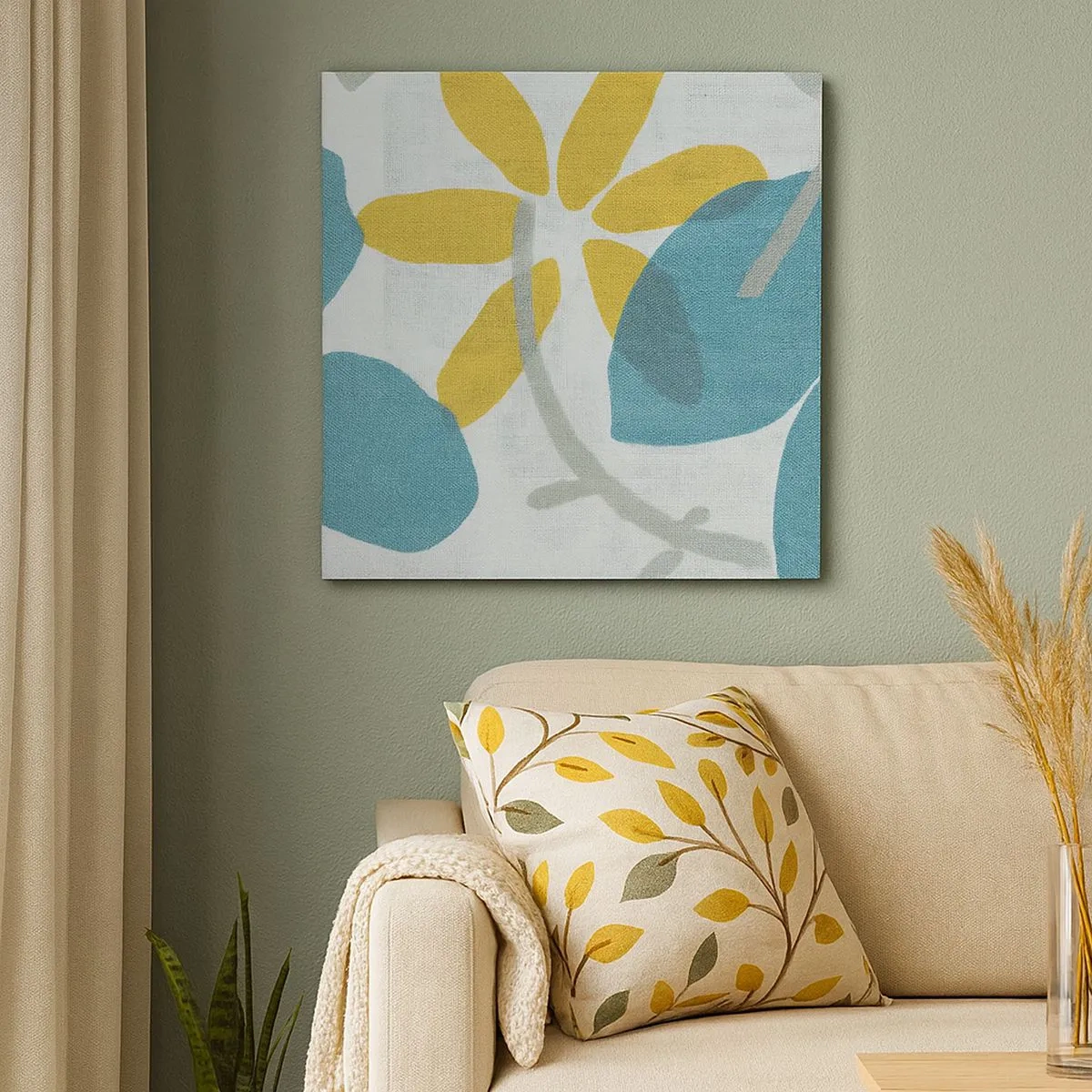 Quadro su tela - Stampe su Tela - Tra le foglie azzurre - 30x30 cm