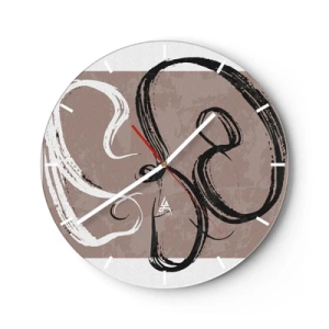 Orologio da parete - Orologio in Vetro - Sfondo marrone con pennellate espressive in bianco e nero - 30x30cm - Composizione: alla ricerca della pienezza - Decorazione murale moderna per soggiorno, cucina e camera da letto ARTTOR