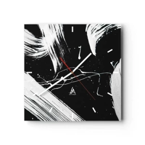 Orologio da parete - Orologio in Vetro - Tratti bianchi astratti su sfondo nero - 30x30cm - Spezzando l'oscurità - Decorazione murale moderna per soggiorno e camera da letto ARTTOR