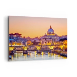 Quadro su tela - Stampe su Tela - Panorama del Vaticano al tramonto con un ponte sul fiume - 100x70cm - Tramonto sulla Città Eterna - Decorazione murale moderna per soggiorno e camera da letto ARTTOR
