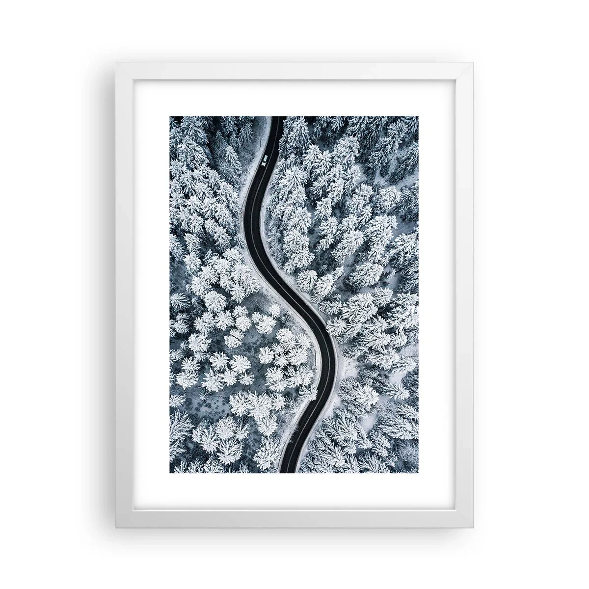Poster in cornice bianca - Attraverso il bosco invernale - 30x40 cm